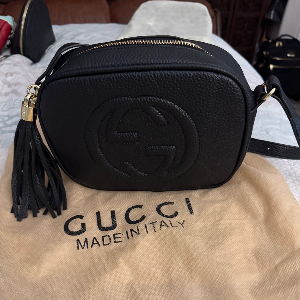 GG Black Pebbled Leather Crossbody